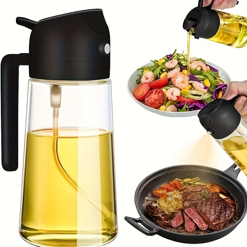 Large Capacity Oil Spray Bottle with Precise Mist Sprayer - Two-In-One Oil Dispenser & Sprayer, Non-Spill Kitchen Oil Bottle for Cooking, BBQ, Baking, Salad - Heavy-Duty Plastic Construction, Easy-Pour Spout - Ideal for Home,