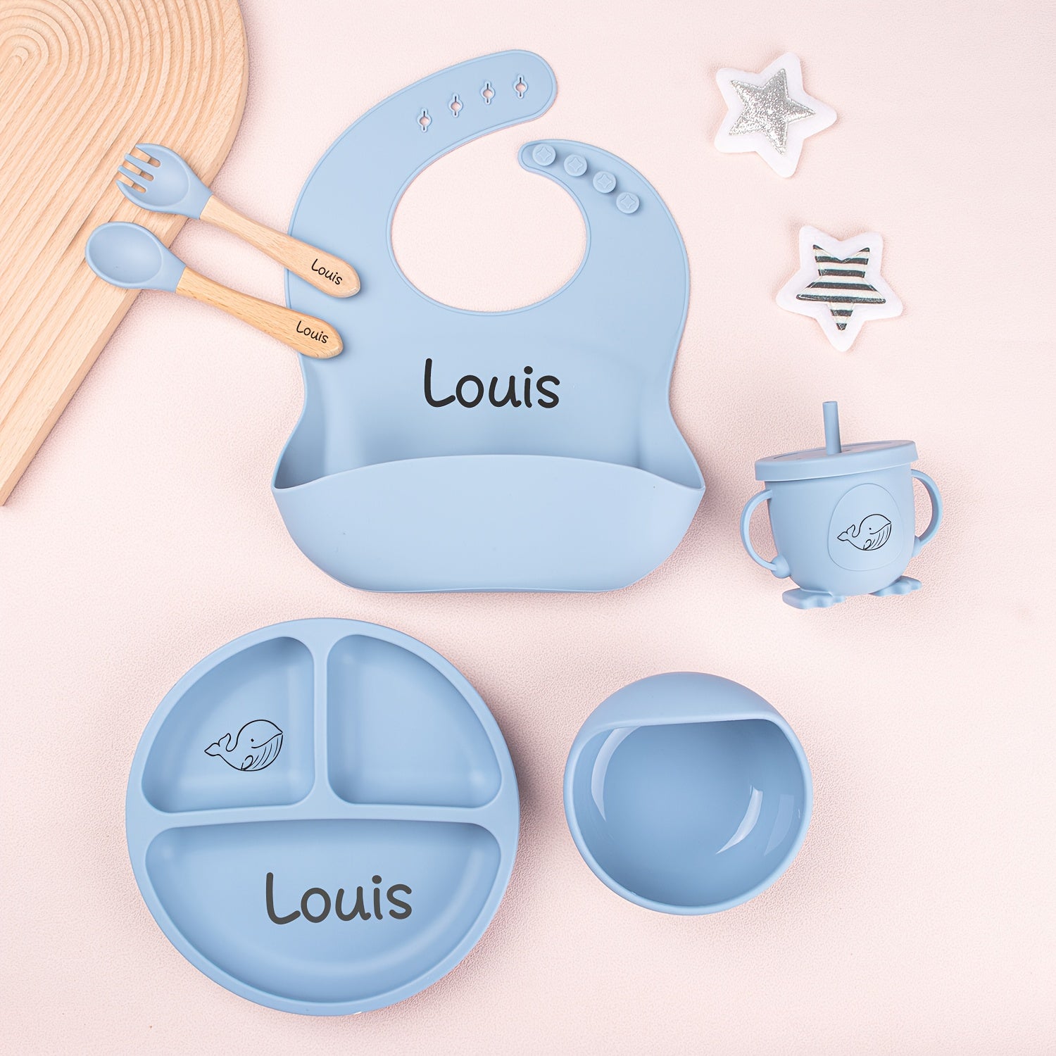 1set Customizable Silicone Feeding Set - Personalized Plate, Cup, and Cutlery Tray with Name - Durable Weaning Kit for Kids - Ideal Shower Gift - Available in Multiple Colors