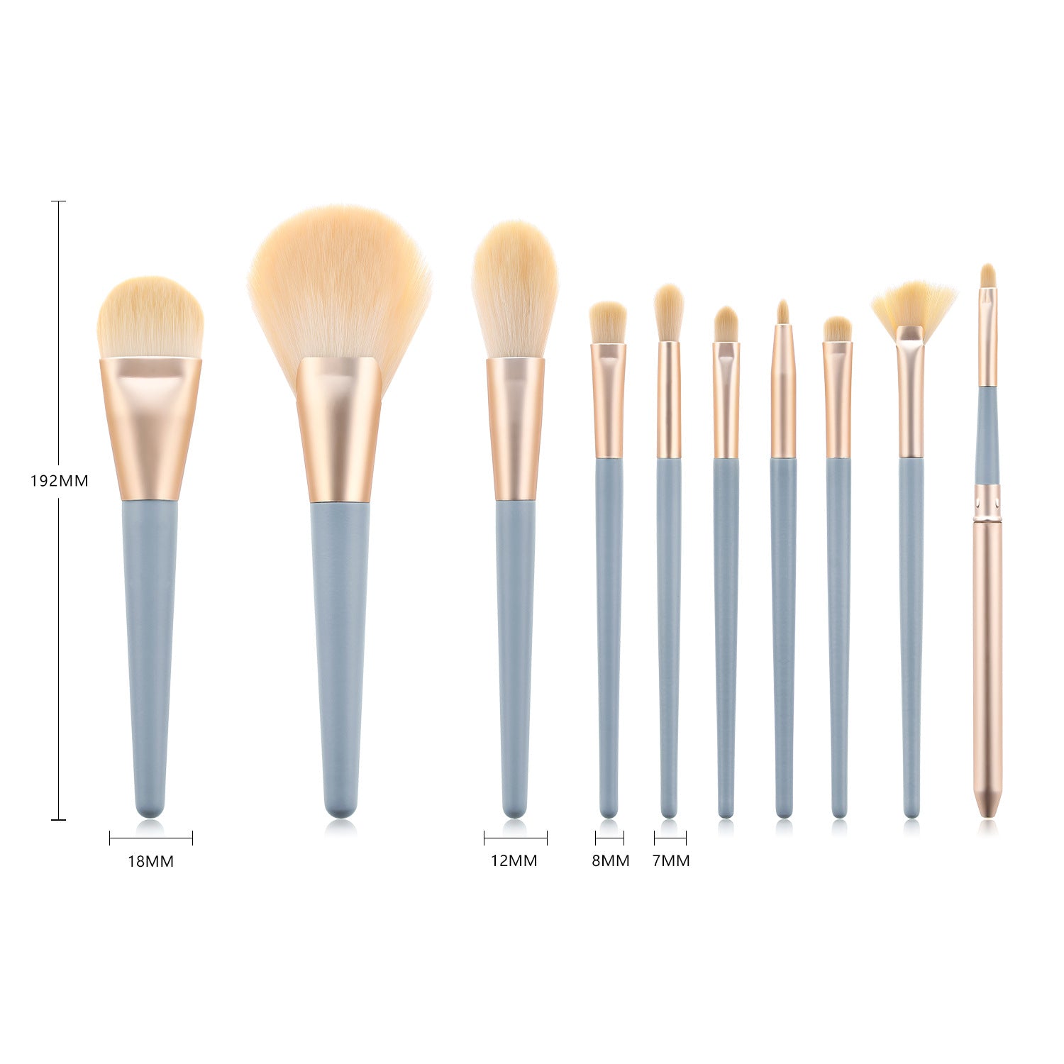 Factory Price Free Sample Beauty Makeup Tools Blue Powder Eyeshadow Blush Brush: 10PCS Synthetic Hair Makeup Brush Set