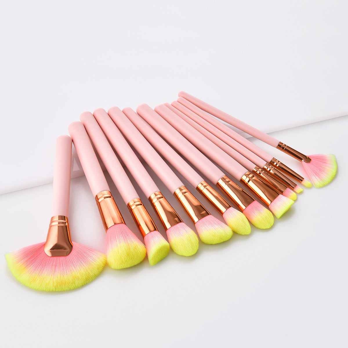 Customized Cosmetics Brushes: Private Label Yellow Hair and Pink Handle 12pcs Makeup Brush Set