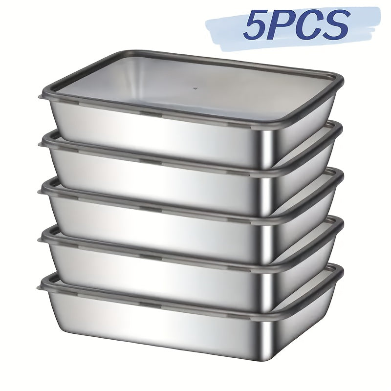 Stainless Steel Food Storage Containers Set of 5, Reusable, Square, Flip Top, Multipurpose, Dishwasher Safe, with No Electricity Needed, for Kitchen & Dining Organization