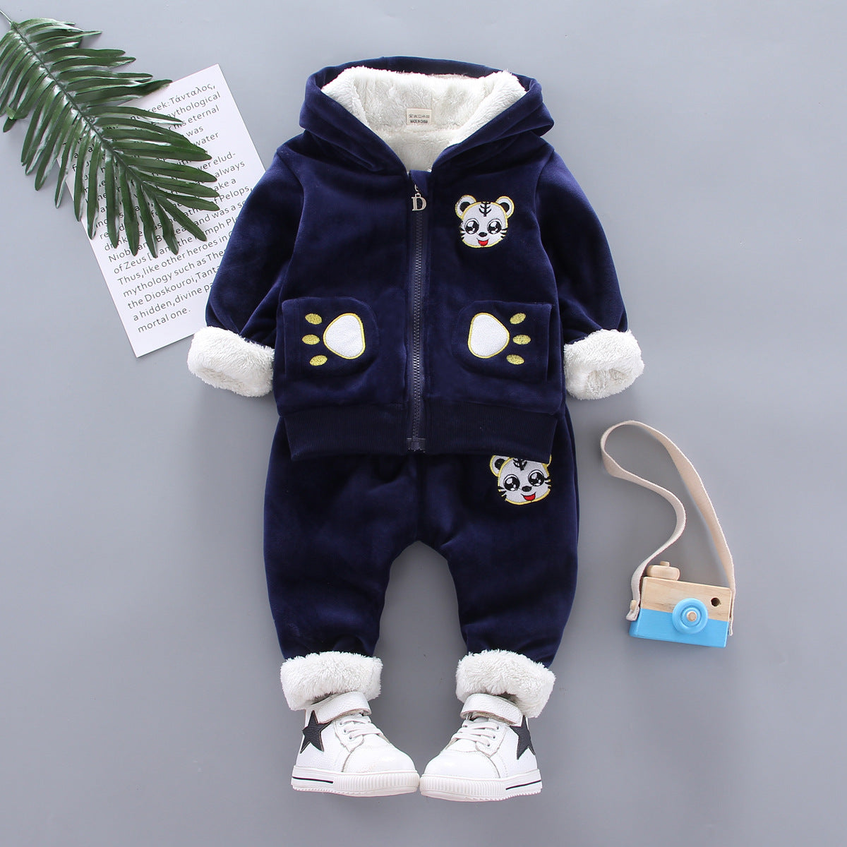 Warm Baby Girl Clothing Set: Winter Thick Plush Cotton Clothing Sets. Baby Girl Hoodie and Pants Children Suit, Kids Clothes