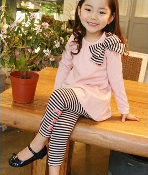 Baby Girl Clothes: Stripe Bowknot Long Sleeve Top and Stripe Pants Set, Solid Cotton T-Shirt Toddler Fall Outfits