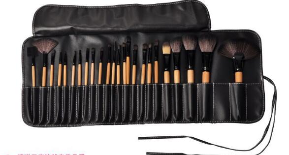 MUJGAN 24-Pcs Professional Makeup Brush Set with Leather Bag (Bamboo)