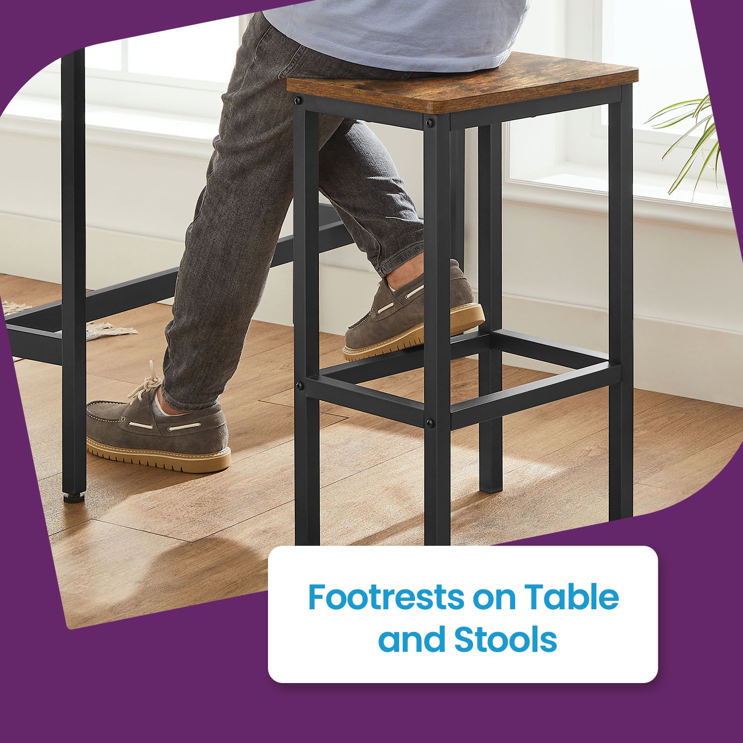 Bar Table and Chairs Set, Dining Table Set, Bar Kitchen Table with Stools Set of 2, Steel