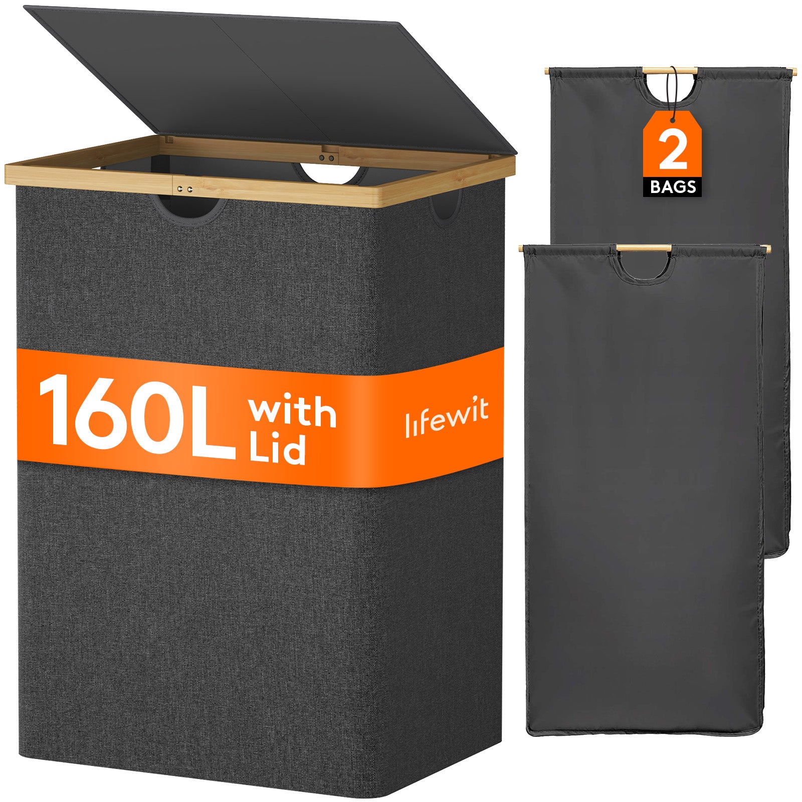 Laundry Basket with Lid Handles, 160L Laundry Hamper with Lid, Tall Foldable Dirty Clothes Hamper for Laundry Room, Bathroom, Dorm, Bedroom