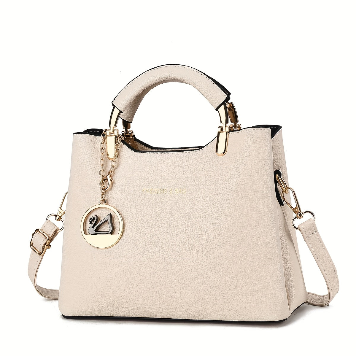 Elegant Handbag with Detachable Strap & Golden-Tone Leaf Pendant - Multi-Color (Beige/Coffee/Khaki/Pink/Wine/Black) Zipper Closure Tote, Golden Hardware, Durable Shoulder Bag for, Travel, Everyday Use