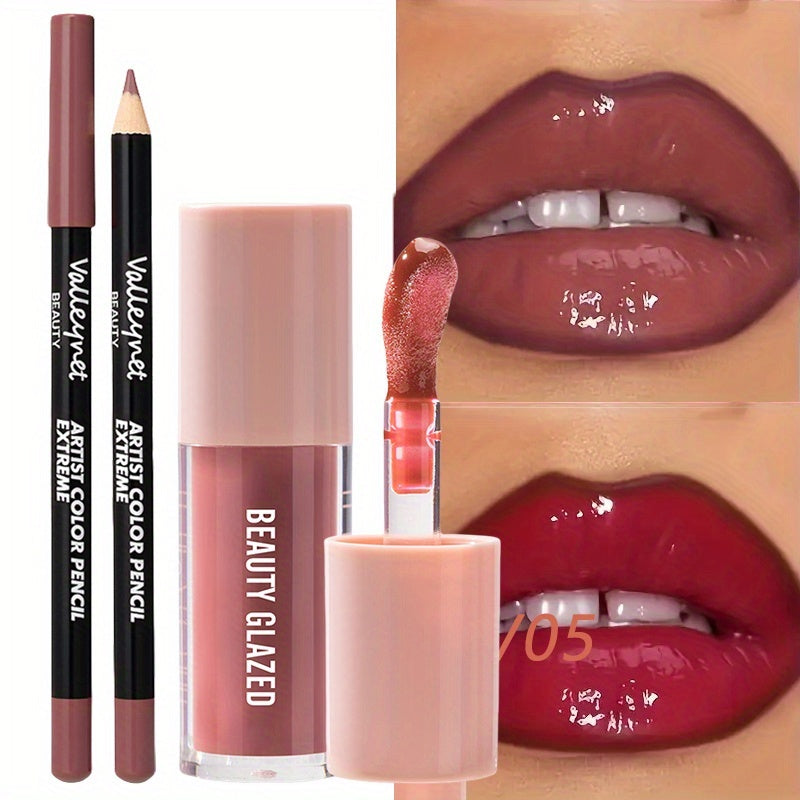 2pack/Set, Lip Liner + Lip Glaze, Matte, Moist And Shiny, Long-Lasting Color, Mixed Color System, Create Bright Lip Makeup, Lip Liner Pencil, Lip Gloss, Lip Lin, Lip Combo, Lip Liner And Lipgloss Set, Lip Liner Long Lasting,