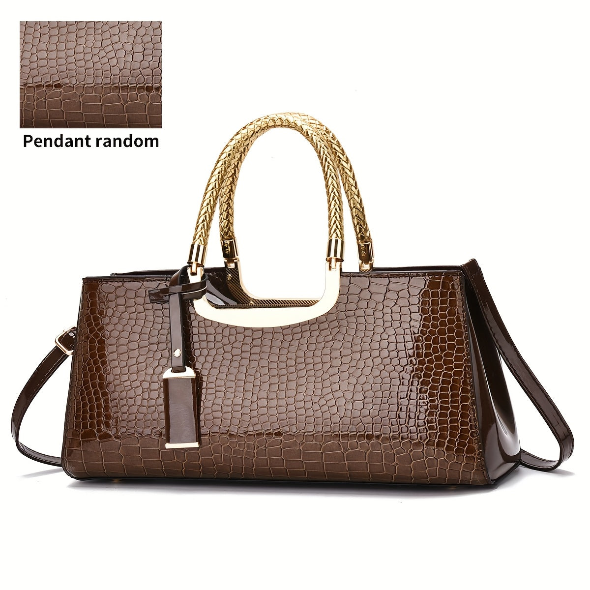 Elegant Evening Clutch, Made of Crocodile-Patterned with Golden Hardware And a Detachable Shoulder Strap - a Stylish Handbag for Parties, Weddings, And Formal Events, Luxurious Women'S Bag with a Glossy Stone-Textured Crocodi