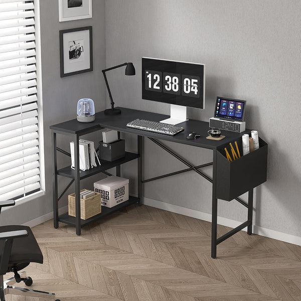 MCC Direct L-Shaped Corner Desk – Reversible Computer, Gaming & Office Desk with Bookshelf, Spacious Study Table for Home Office or Studio Workstation