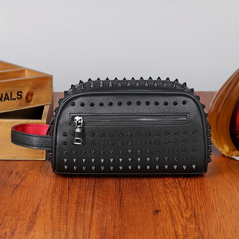 LUMG 's & 's Gothic Punk Handbag - Black Spiked Stud Accent Handheld Purse, Golden-Tone Hardware, Durable Unisex Clutch for Daily Use, Travel, Parties - Edgy Gift for & (Motorcycle Style Inspired)