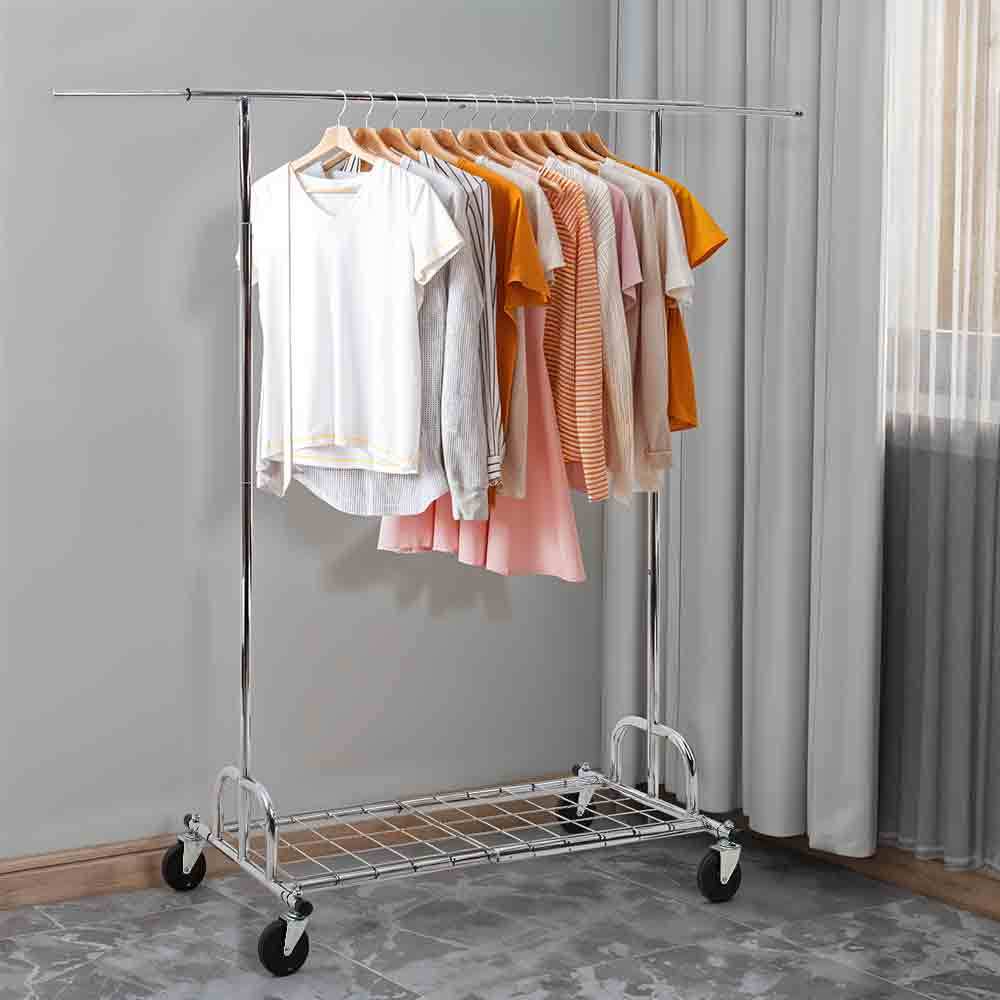 Mobile Metal Clothes Rail, Heavy Duty Clothing Rack with Extendable Rail, Single Rod Clothes Rail on Wheels, 167-180 cm Height Adjustable Clothes Rack, 130-190cm Adjustable Length Hanging Bar, Carbon Steel Construction, Durab