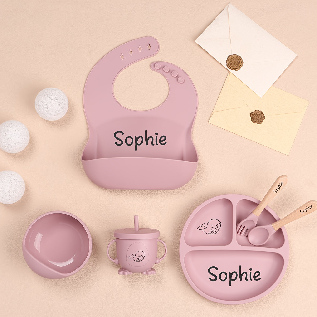 1set Customizable Silicone Feeding Set - Personalized Plate, Cup, and Cutlery Tray with Name - Durable Weaning Kit for Kids - Ideal Shower Gift - Available in Multiple Colors