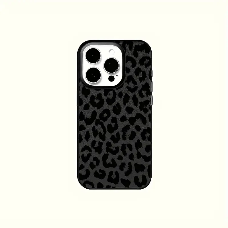 1-Pack Black Leopard Print Trendy Brand Full Wrap TPU Lychee Texture Phone Case Suitable for Iphone 16 15 14 13 12 11 Pro Max X XS XR 8 7 Plus.