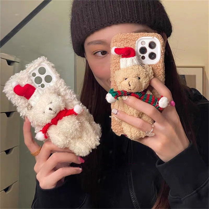 Christmas Bear Plush Mobile Phone Case