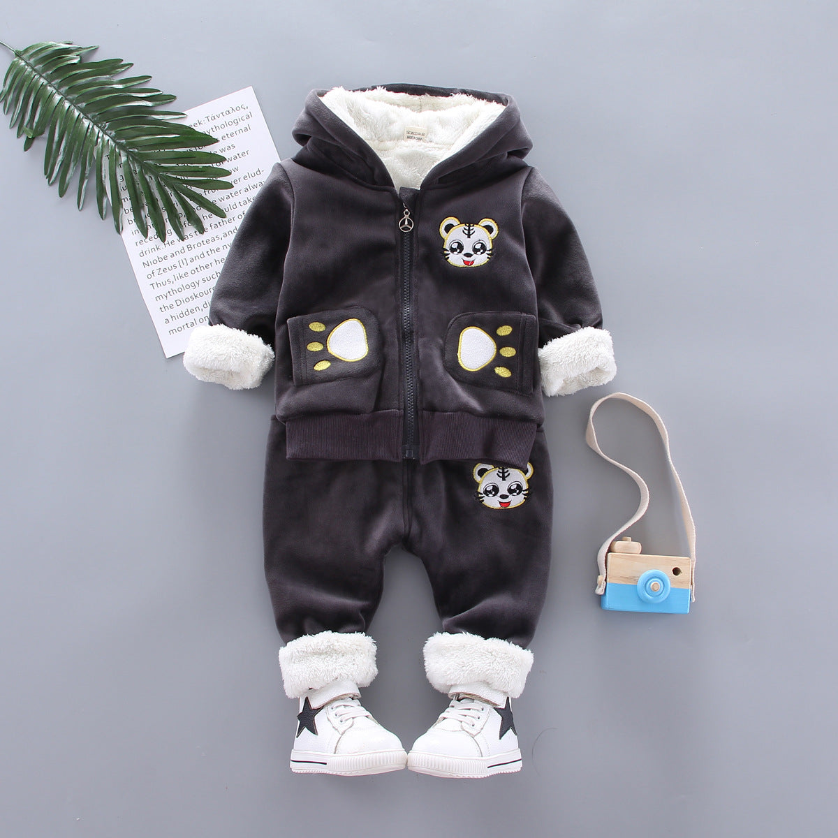 Warm Baby Girl Clothing Set: Winter Thick Plush Cotton Clothing Sets. Baby Girl Hoodie and Pants Children Suit, Kids Clothes