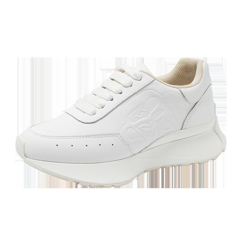 Leather Sports Casual Shoes: White, Four Seasons, Elevated Bottom Women's Shoes