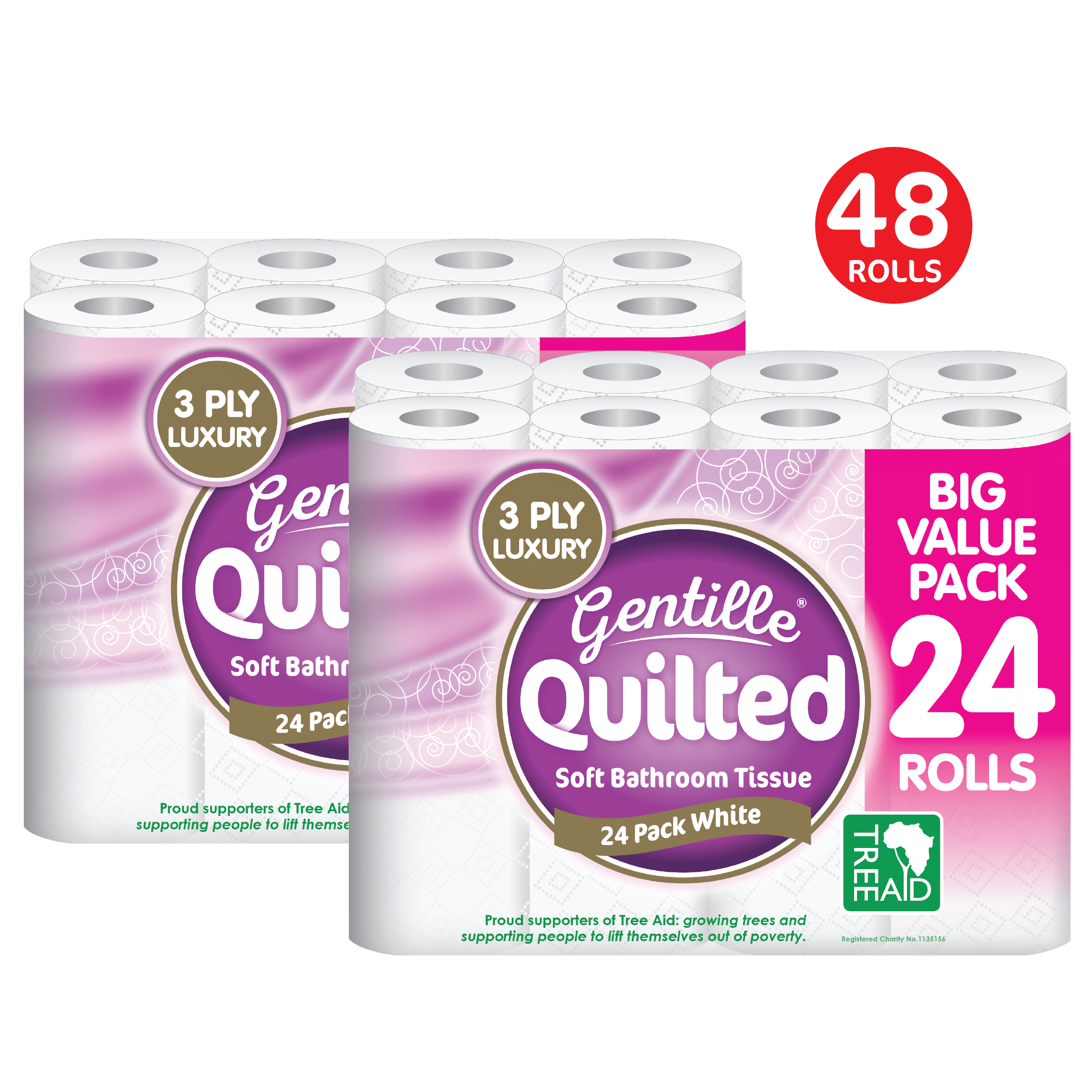 Gentille Quilted Bathroom Tissue 48 Rolls Luxury 3-Ply Toilet Paper Soft & Strong
