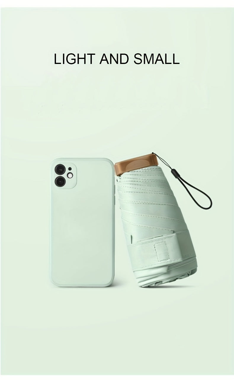 Compact 6-Rib Mini Folding Umbrella – Lightweight Aluminum Alloy Handle, Manual Open/Close, Portable Sun & Rain Umbrella with PVC Canopy – Cute Travel Umbrella in Pink, Blue, White & Gray