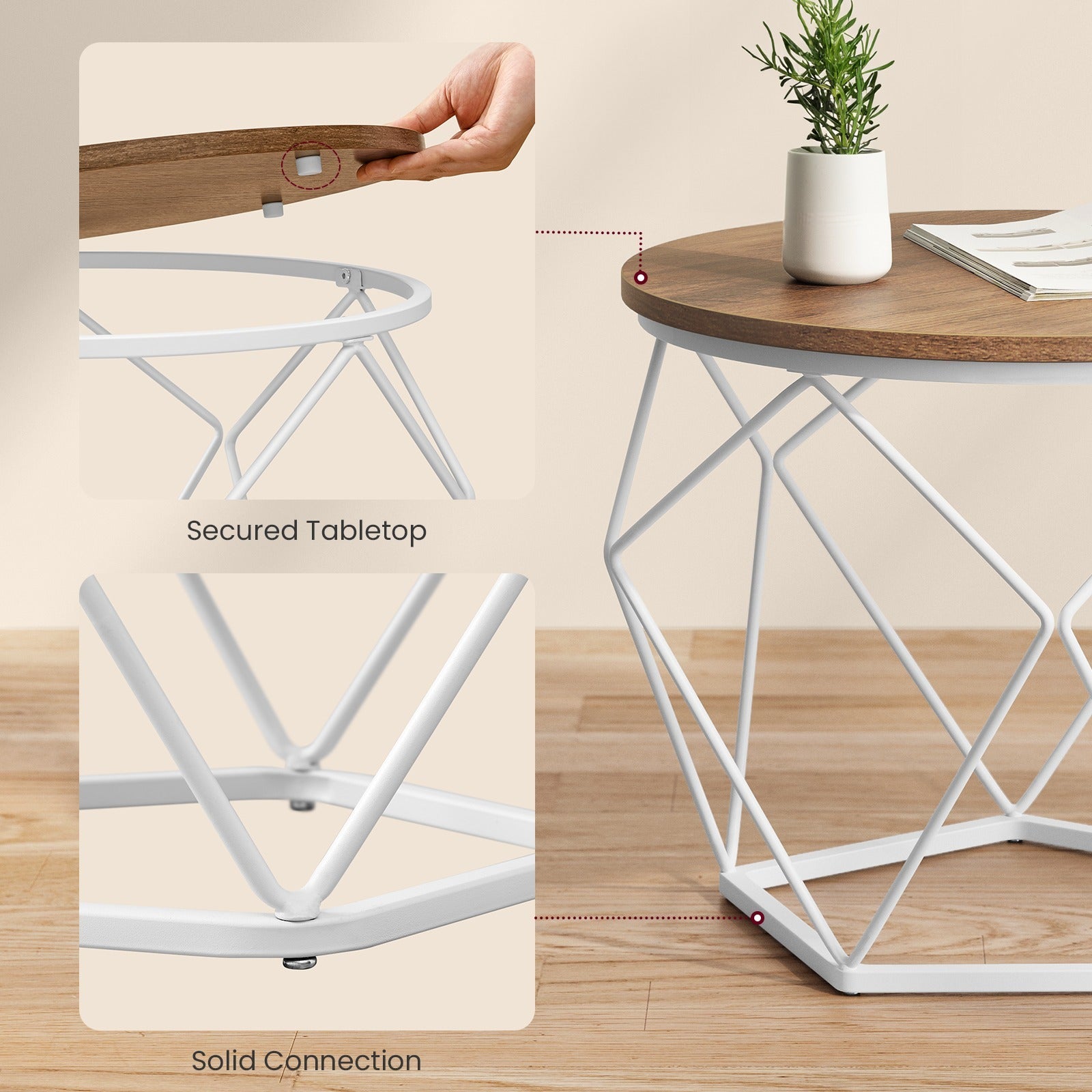 Small Round Coffee Table Set of 2, with Steel Frame, for Living Room, Bedroom, Office