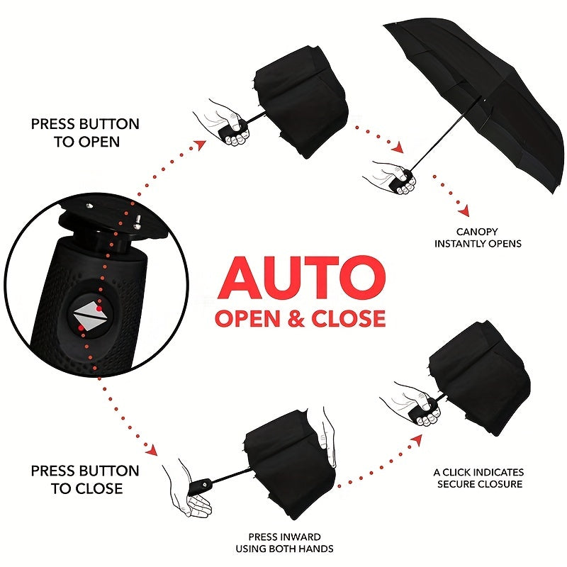 Windproof Automatic Oversized Umbrella – 10-Rib Folding Business Umbrella with Sun Protection, Auto Open/Close, Professional Unisex Design for Daily Use