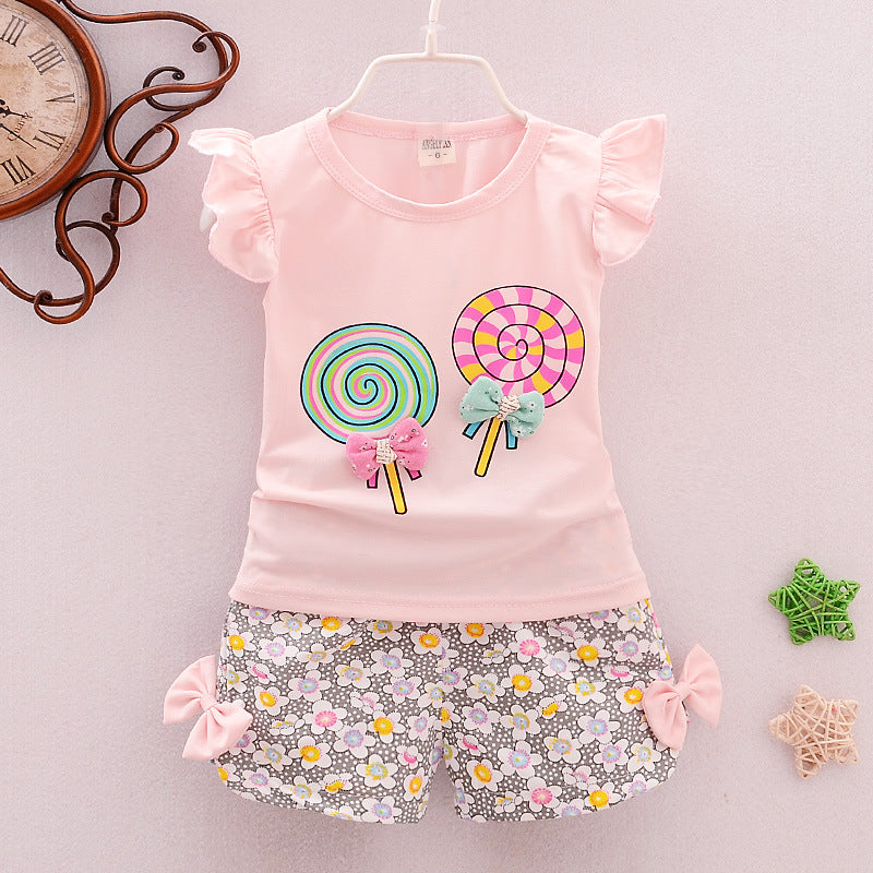 Two-Piece Cotton Girls Clothing Sets: Summer Vest Sleeveless Kids Sets. Fashion Girls Dress Suits, Casual Floral Outfits for 1-5T