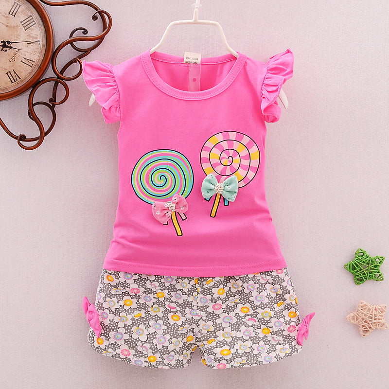 Two-Piece Cotton Girls Clothing Sets: Summer Vest Sleeveless Kids Sets. Fashion Girls Dress Suits, Casual Floral Outfits for 1-5T