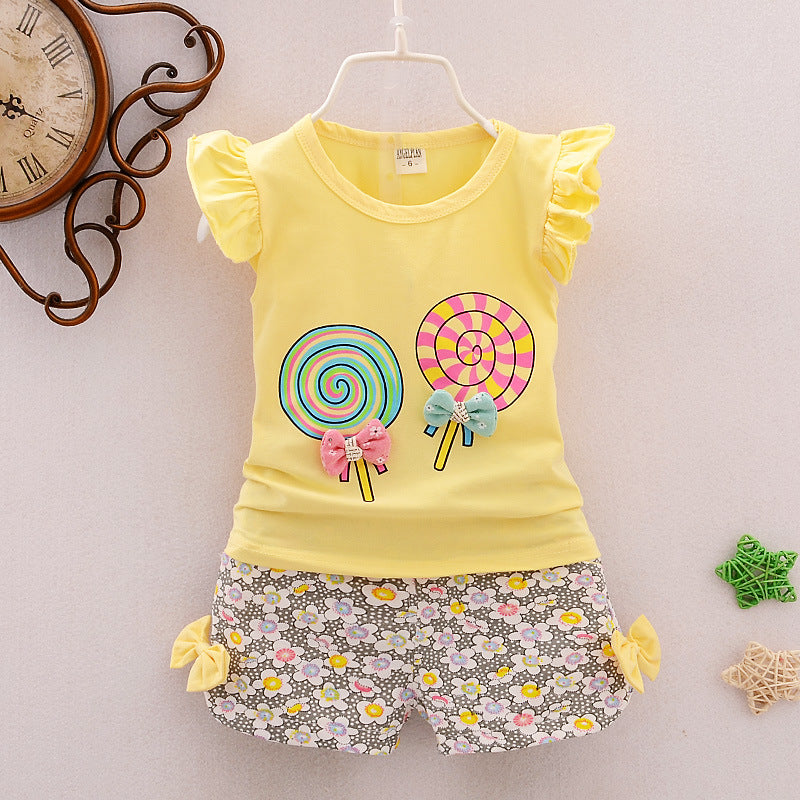 Two-Piece Cotton Girls Clothing Sets: Summer Vest Sleeveless Kids Sets. Fashion Girls Dress Suits, Casual Floral Outfits for 1-5T