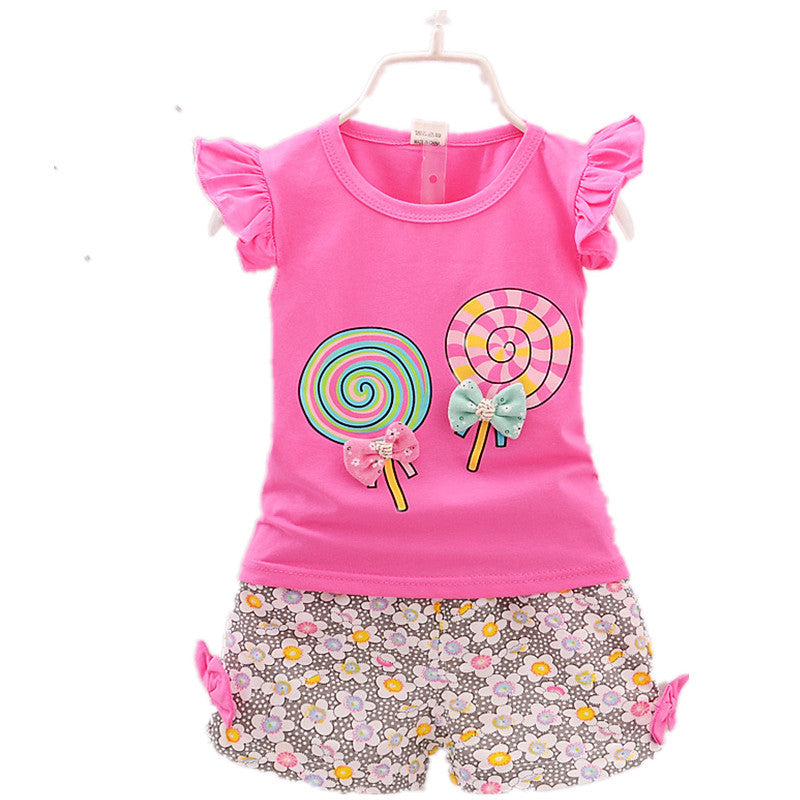 Two-Piece Cotton Girls Clothing Sets: Summer Vest Sleeveless Kids Sets. Fashion Girls Dress Suits, Casual Floral Outfits for 1-5T