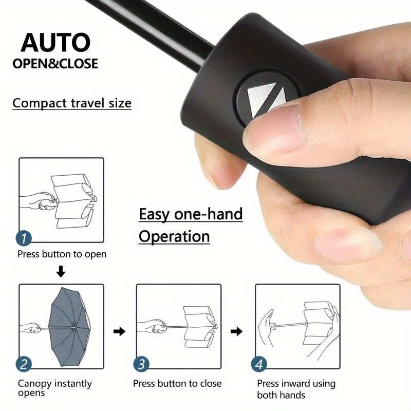 Windproof Automatic Oversized Umbrella – 10-Rib Folding Design, Unisex Business & Golf Umbrella with Sun Protection, Professional Style