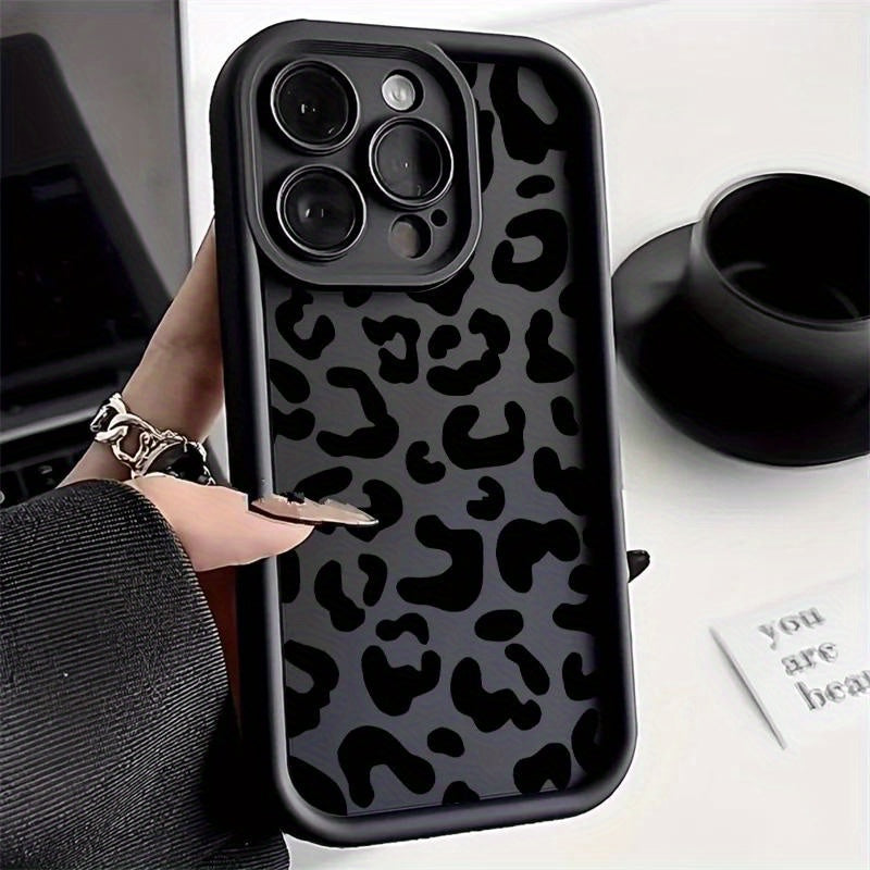 Trendy Black Leopard Print Full-Body TPU Phone Case for iPhone 16, 15, 14, 13, 12, 11 Pro Max, 8, 7 Plus, SE2, SE3