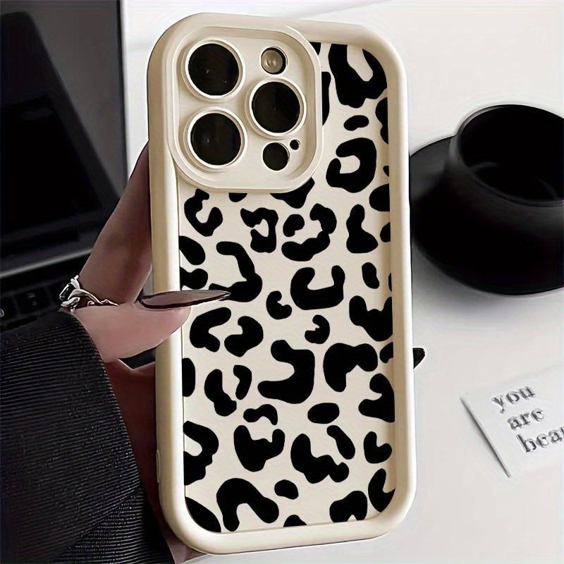 Trendy Black Leopard Print Full-Body TPU Phone Case for iPhone 16, 15, 14, 13, 12, 11 Pro Max, 8, 7 Plus, SE2, SE3
