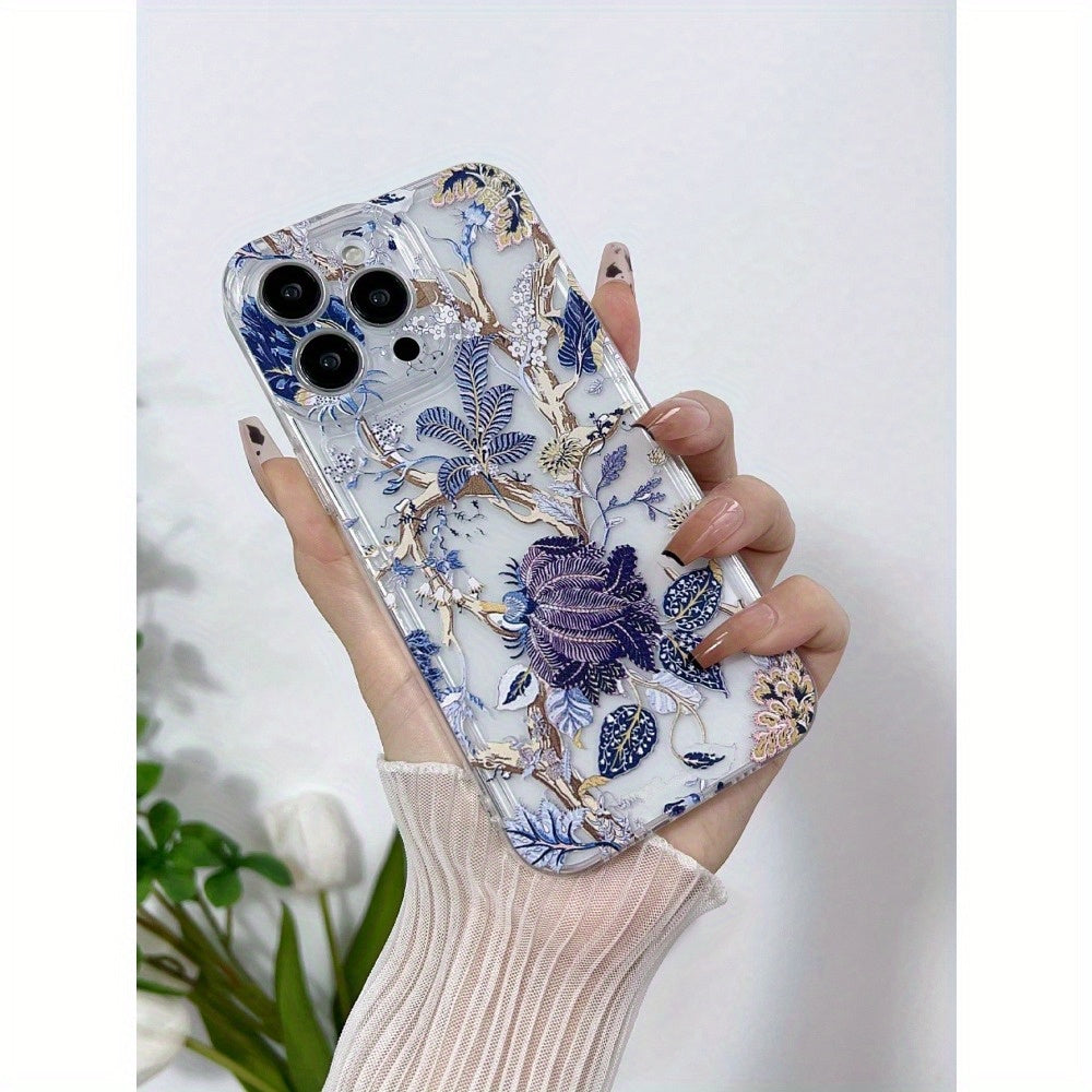 Elegant Floral Pattern TPU Phone Case with Full Lens Protection Compatible with iPhone 11/12/13/14/15 Pro Max