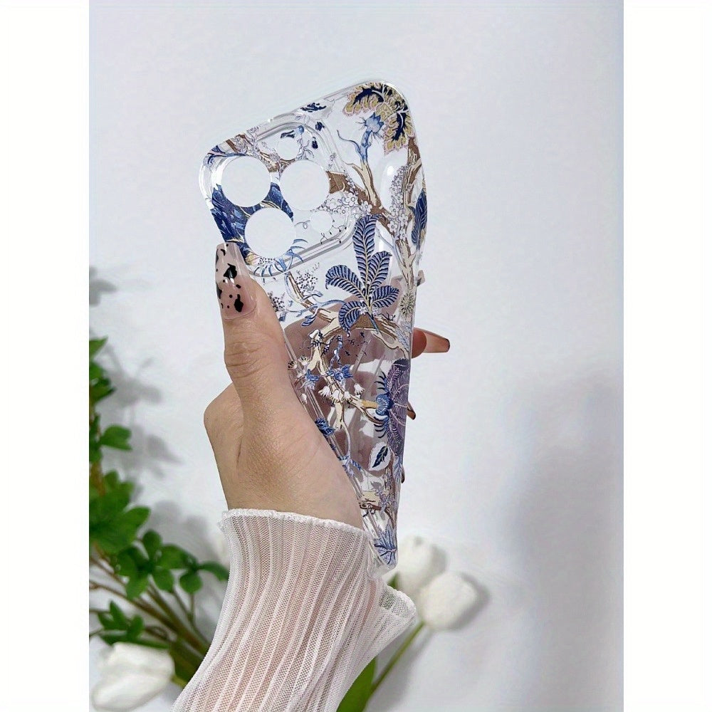 Elegant Floral Pattern TPU Phone Case with Full Lens Protection Compatible with iPhone 11/12/13/14/15 Pro Max