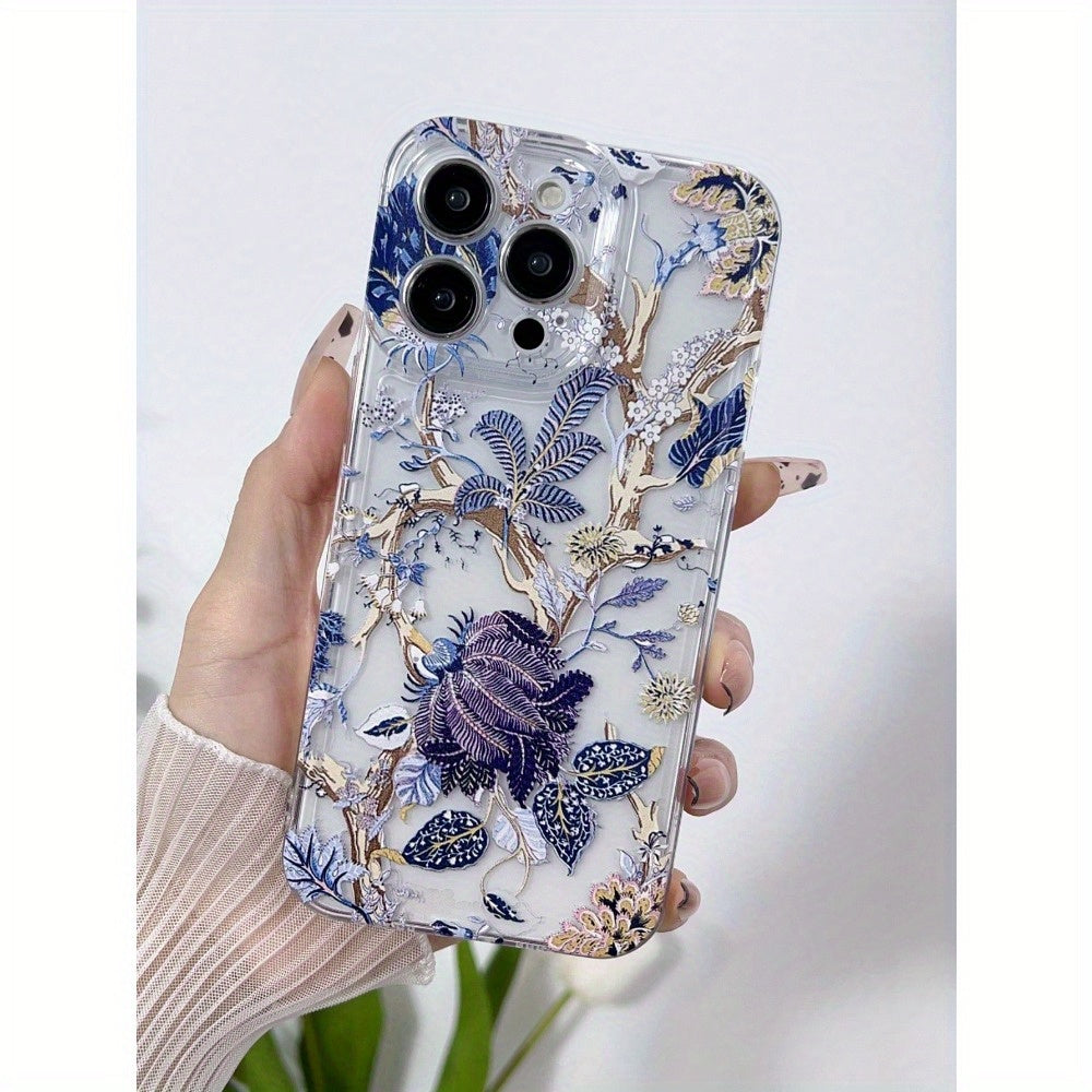 Elegant Floral Pattern TPU Phone Case with Full Lens Protection Compatible with iPhone 11/12/13/14/15 Pro Max