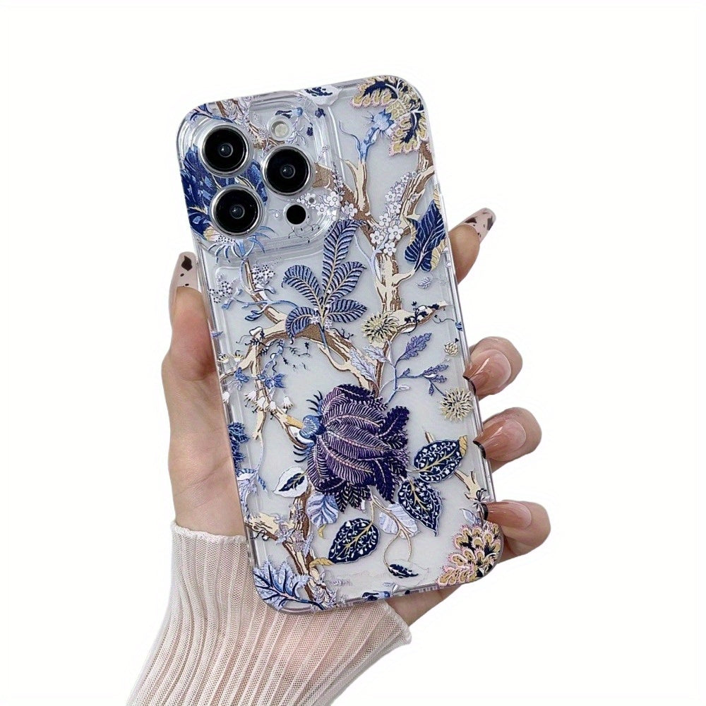 Elegant Floral Pattern TPU Phone Case with Full Lens Protection Compatible with iPhone 11/12/13/14/15 Pro Max