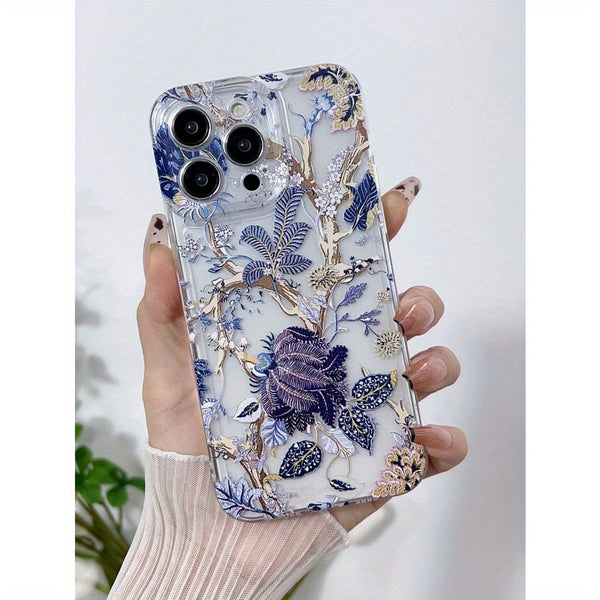 Elegant Floral Pattern TPU Phone Case with Full Lens Protection Compatible with iPhone 11/12/13/14/15 Pro Max
