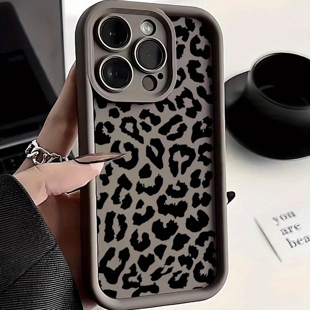 [Black Leopard Print Phone Case] Black Leopard Print Trendy Brand Full Wrap TPU Phone Case Compatible with for iphone 16, 15, 14, 13, 12, 11 Pro Max, X, XR, XS, 8, 7 Plus