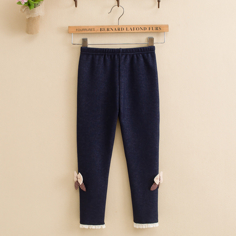 Girls Trousers: Thick Warm Winter/Spring Jean Bow Bottom Leggings. Kids' Trousers, Children's Trousers