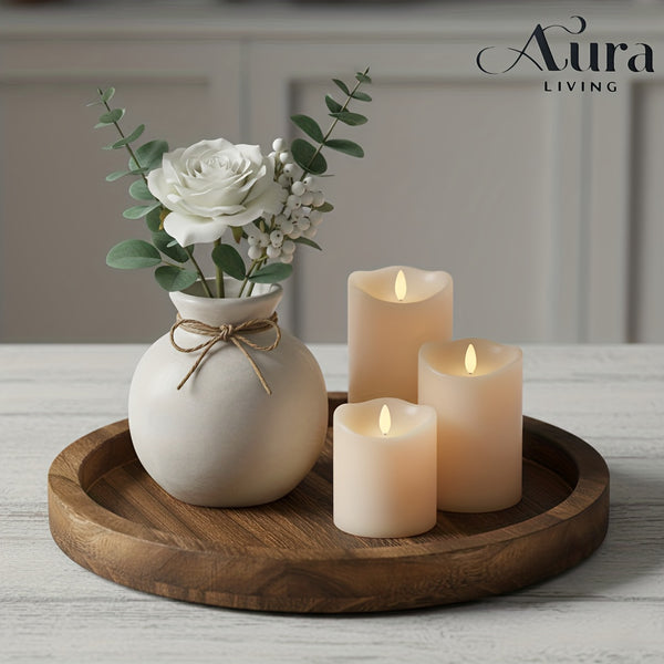 Large & Small Rustic Farmhouse Serving Tray Set – Round Reclaimed Wood Plates (11.2" & 7.9") for Kitchen, Coffee Table, Candles & Home Decor