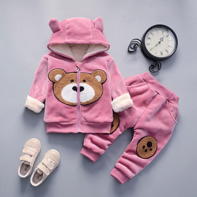 Warm Baby Girl Clothing Set: Winter Thick Plush Cotton Clothing Sets. Baby Girl Hoodie and Pants Children Suit, Kids Clothes