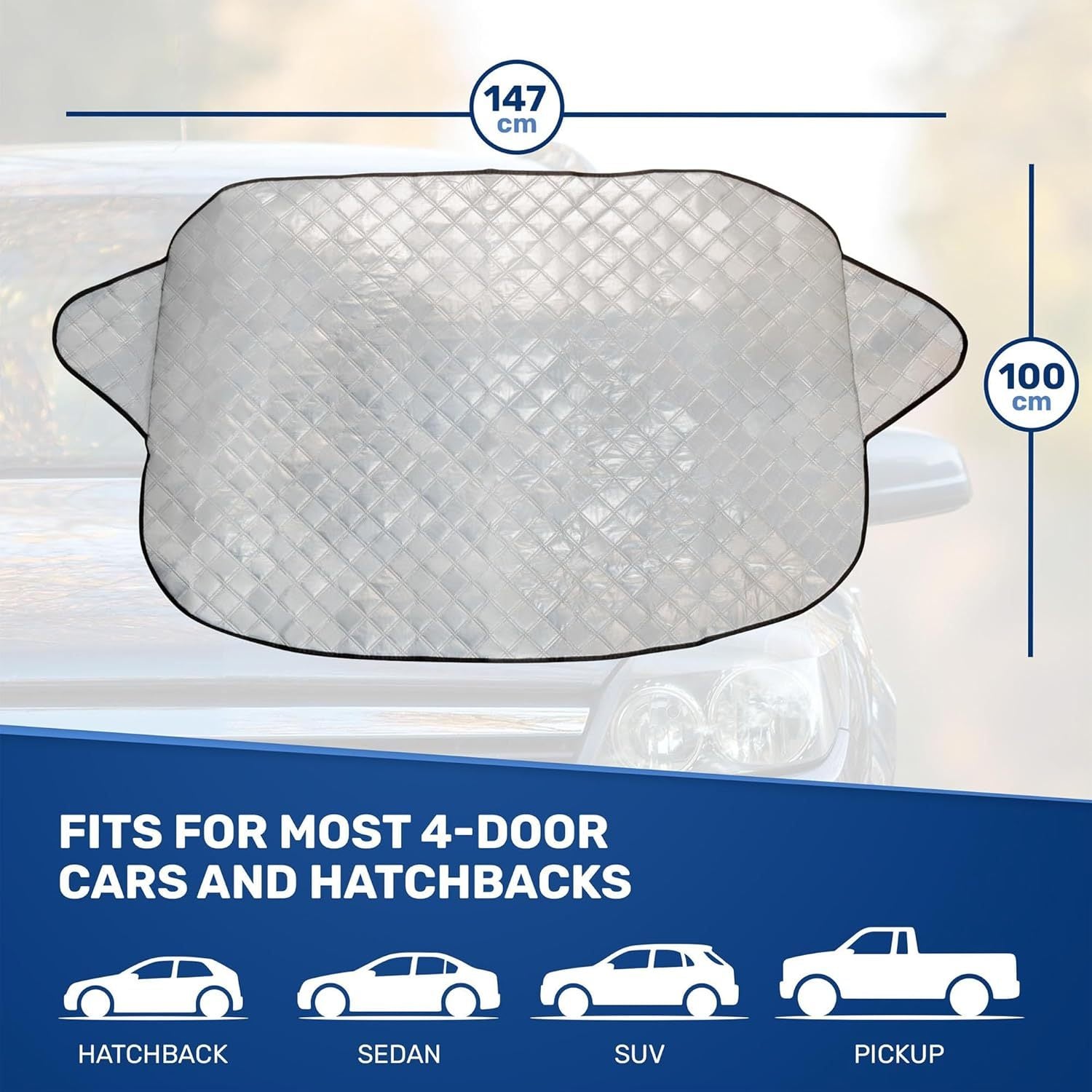 CUQOO Car Windshield Cover - Heavy Duty Car Windscreen Cover For Winter, Frost & Snow Protector, Ultra-Thick, Waterproof & Windproof Windscreen Cover, All-Season Ice Shield for Cars, SUVs & Trucks – Available in Large & X-L