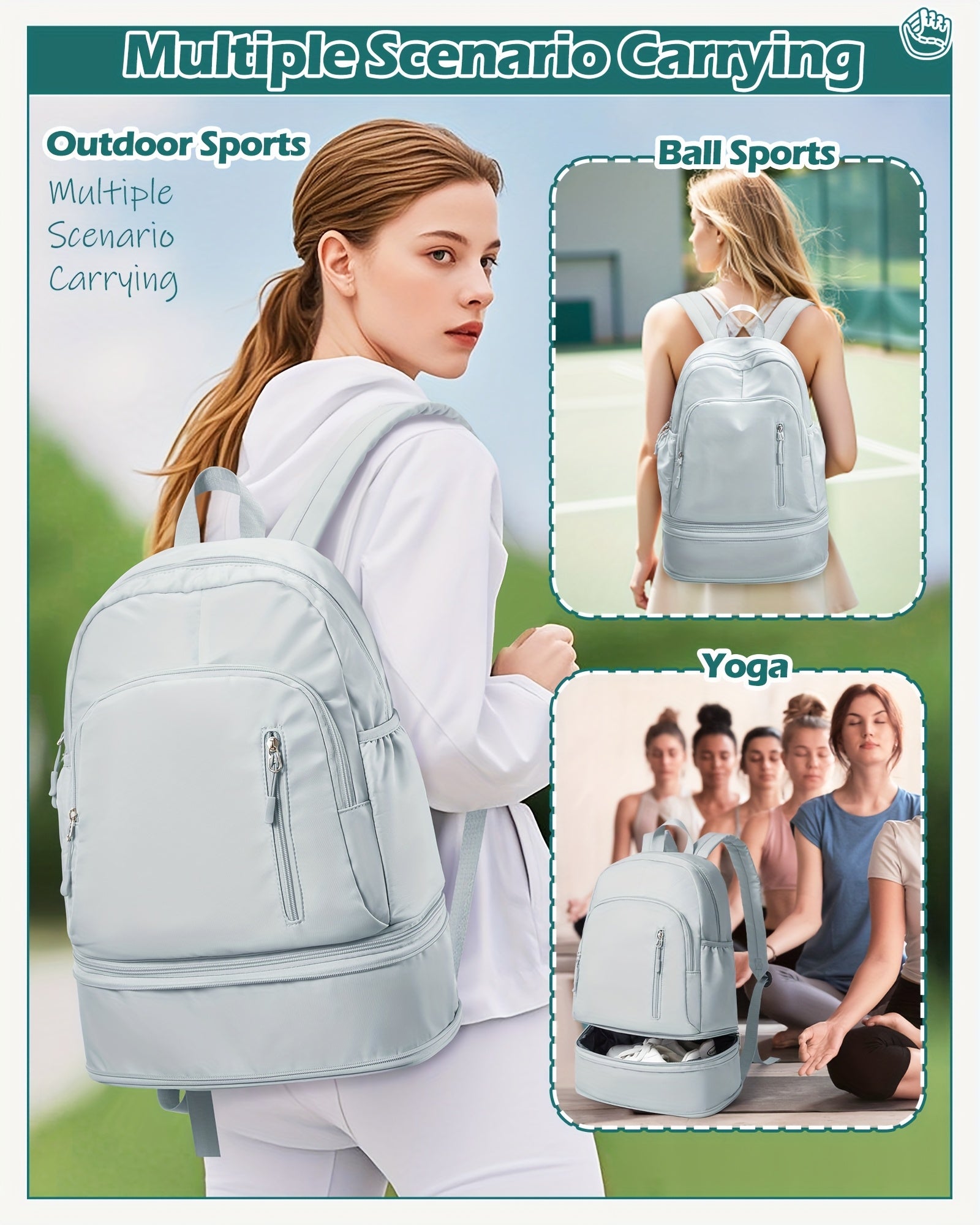 Lightweight Travel Backpack with Independent Shoe Compartment - Large Capacity, Nylon, White, Perfect for Hiking, Camping, and Business Trips, Carry-On Friendly with Laptop Sleeve, Backpack for Travel