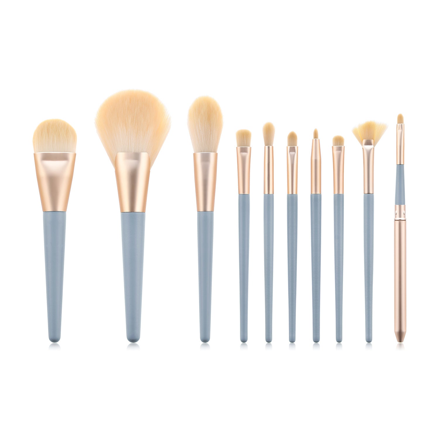 Factory Price Free Sample Beauty Makeup Tools Blue Powder Eyeshadow Blush Brush: 10PCS Synthetic Hair Makeup Brush Set