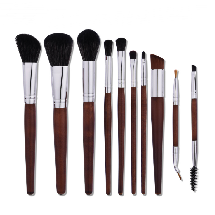 Brown Mahogany 10pcs Makeup Brush Set: Foundation, Eyelash, Double Beauty Tools, Belly Wood Blending Cosmetic Pincel