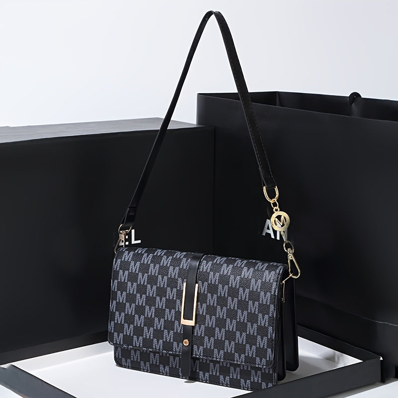 Elegant Black Synthetic Leather Single Shoulder Bag with Detachable Crossbody Strap & Magnetic Closure - Tassel Accents, Golden-Tone Hardware, Versatile for Casual & Formal Occasions