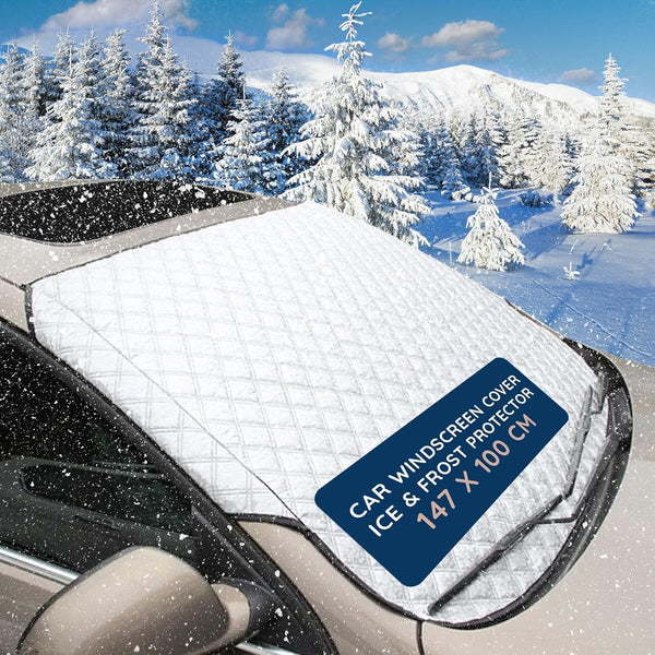 CUQOO Car Windshield Cover - Heavy Duty Car Windscreen Cover For Winter, Frost & Snow Protector, Ultra-Thick, Waterproof & Windproof Windscreen Cover, All-Season Ice Shield for Cars, SUVs & Trucks – Available in Large & X-L