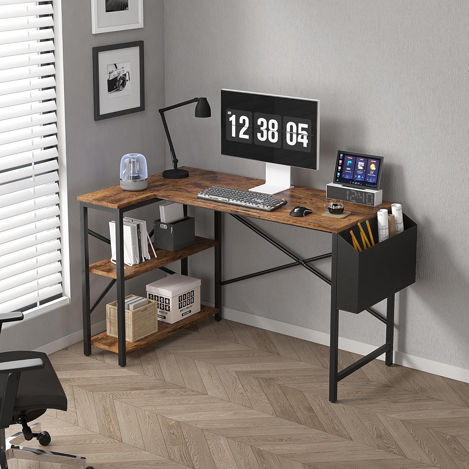 MCC Direct L-Shaped Corner Desk – Reversible Computer, Gaming & Office Desk with Bookshelf, Spacious Study Table for Home Office or Studio Workstation