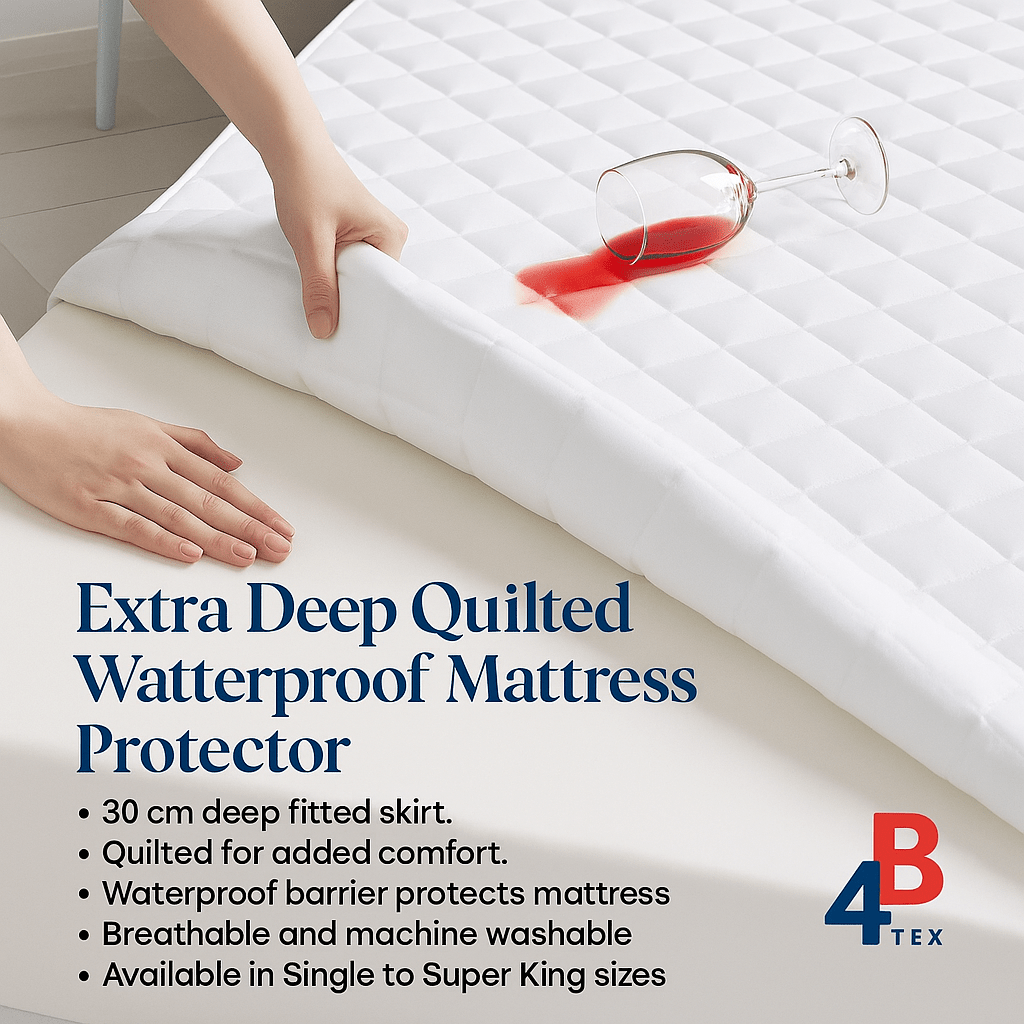 4B Extra Deep Quilted Waterproof Mattress Protector – 30cm Fitted Bed Cover, 5 Sizes (Single, 4FT, Double, King, Super King)