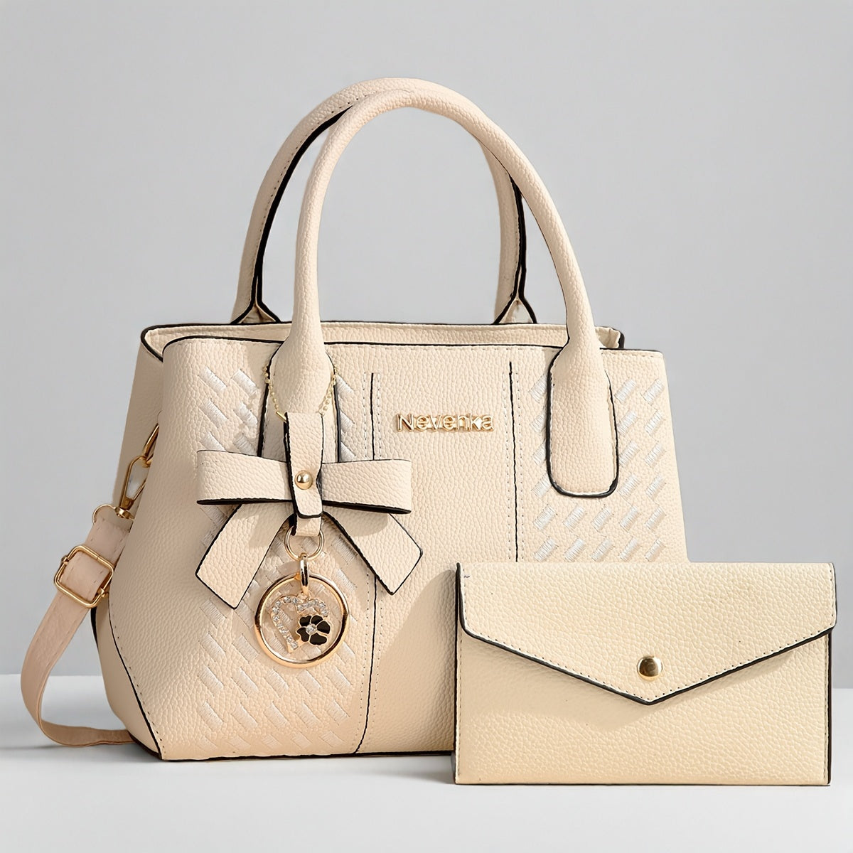 [Perfect Gift For Mom] CHROSGEKEIDI Women's Fashion Large Capacity Crossbody Bag Set - Detachable Strap, Zipper Closure, Polyester Lining, Elegant Black Handbag with Golden-Tone Hardware & Letter Embroidery, Perfect Gift for